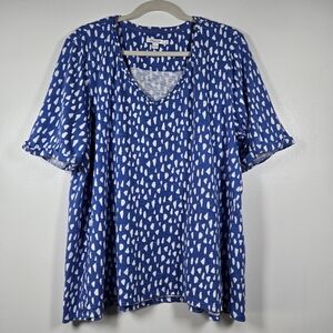 Chico's Blue White Spotted V-Neck T-Shirt Blouse Tunic Top Plus Size XXL